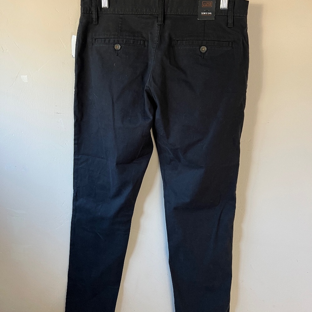 NWT 14th & Union Mens Slim Fit Black Chino Pants 32W x 34L Business Casual - Picture 3 of 5